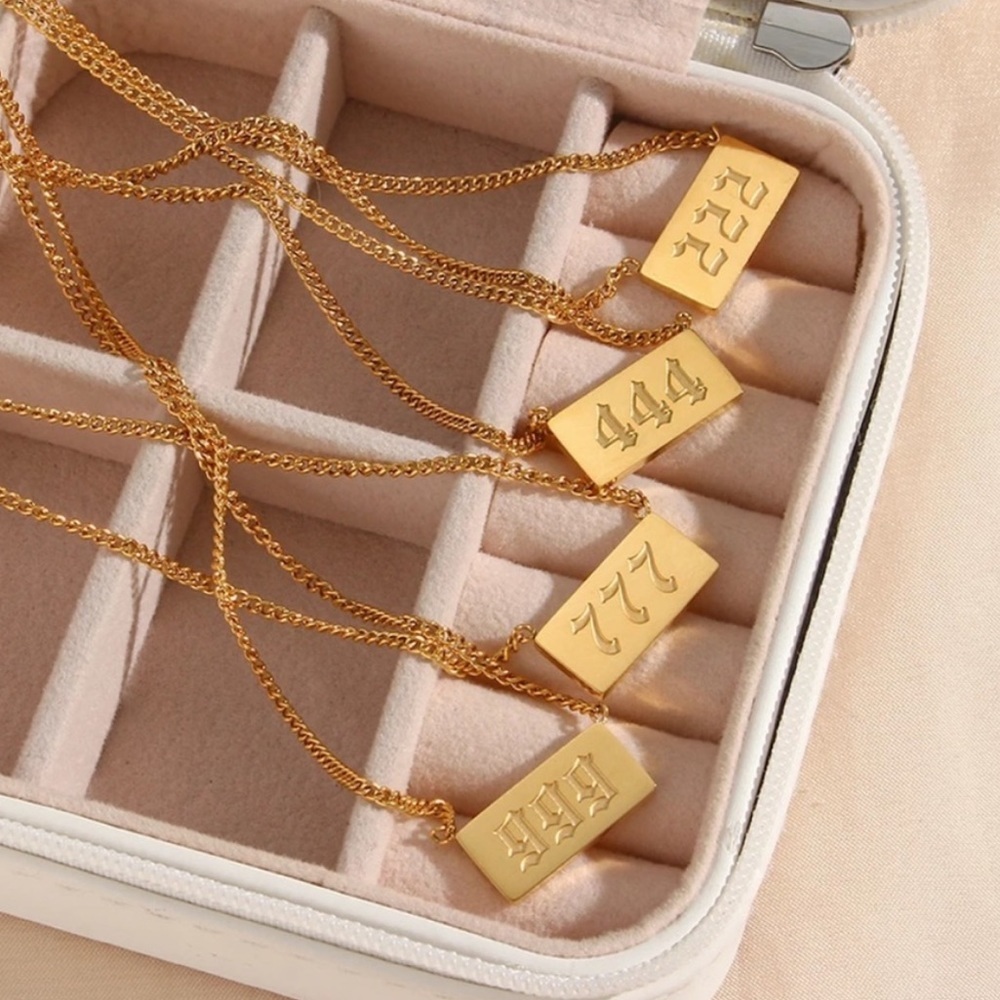 NEW SQUARE ANGEL NUMBER 18K GOLD NECKLACE, NICE NECKLACE, CUTE NECKLACE - Picture 4 of 7